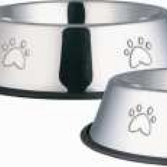 Stainless Steel Non Tip Bowl With Paws Embossed