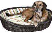 Wicker Basket Pet Bed With Stripped Washable Cushion